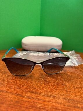 Liz Claiborne Cat-Eye Sunglasses - Black Frame with Blue Temples